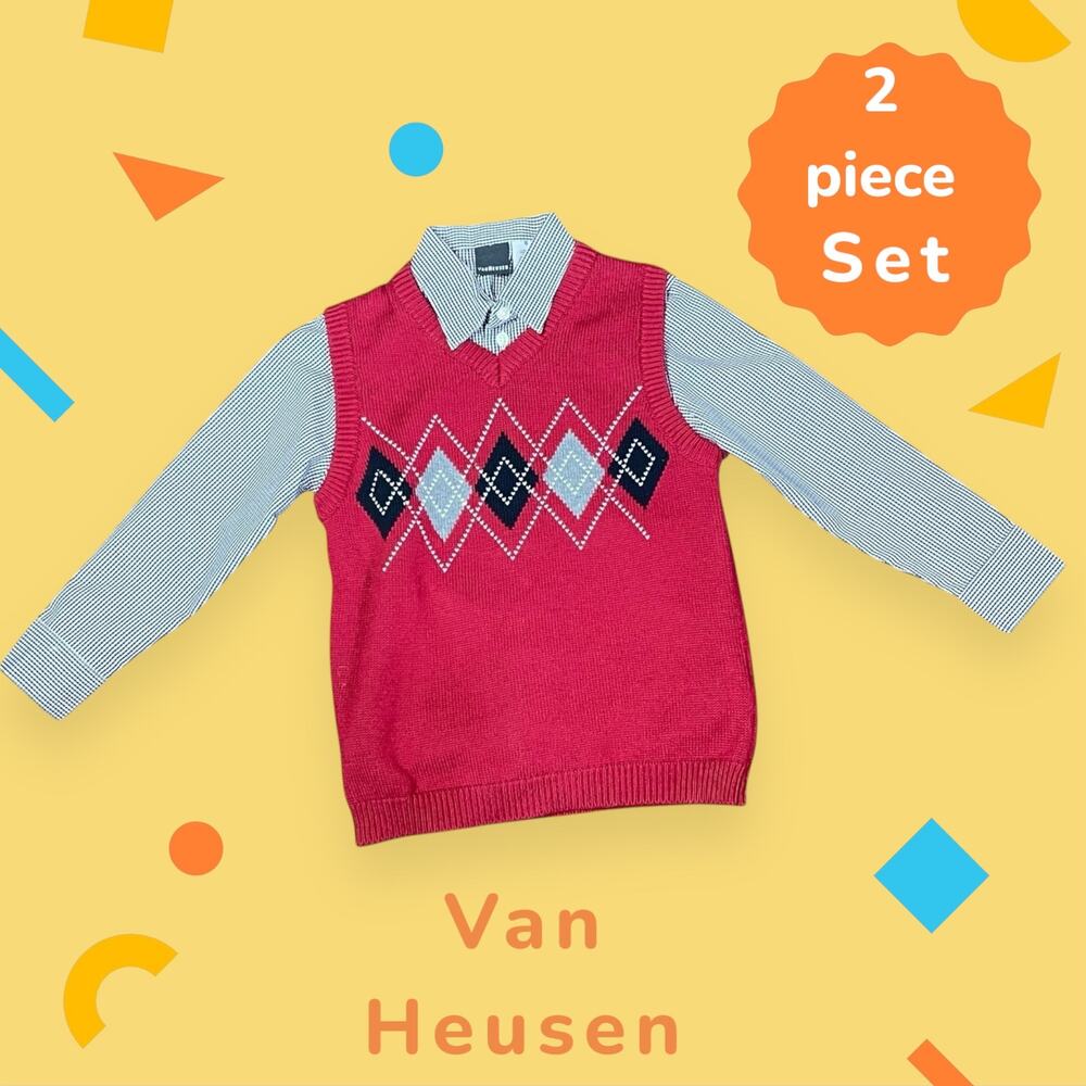 Van Heusen Boys 3-Piece Shirt & Vest Set Size 6 NWT $60 Missing Pants